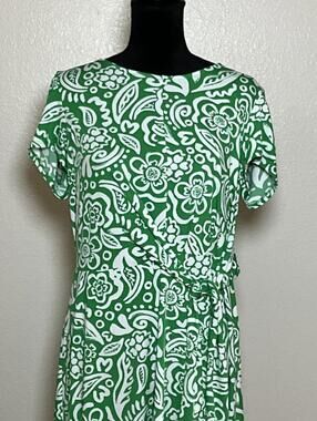 Perceptions New York Green White Paisley Floral Midi Dress Size XL Short Sleeve